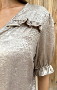 Ruffle-Top-Met-Pofmouwen-Metallic-Goud