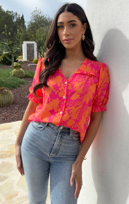 Ruffle-Top-Met-Pofmouwen-Print-Fuschia-Oranje-3