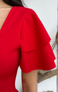 Scuba-Jumpsuit-Ruffle-Mouw-Rood