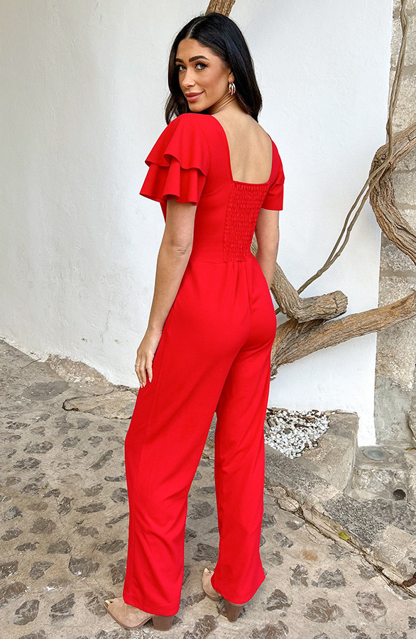 Scuba-Jumpsuit-Ruffle-Mouw-Rood-4