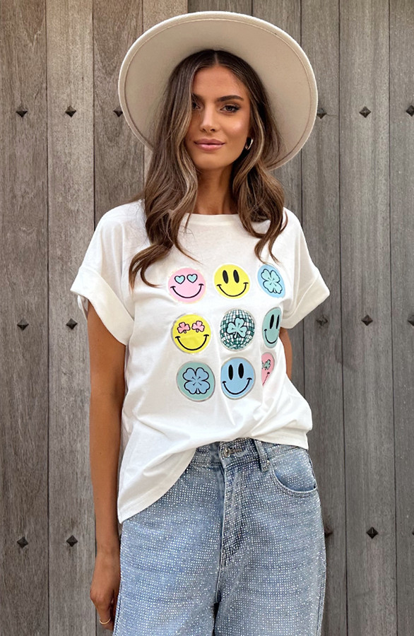 T-Shirt-Smiley-Print-Ecru-3