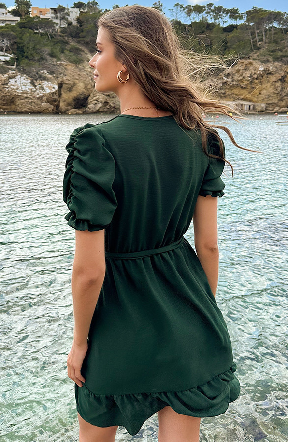Amalfi-Jurk-Met-Pofmouwen-Smaragd-1