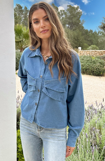 Jeansbluse mit Schleife, blau