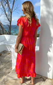Flower-Jurk-Midi-Fuchsia-Oranje-4