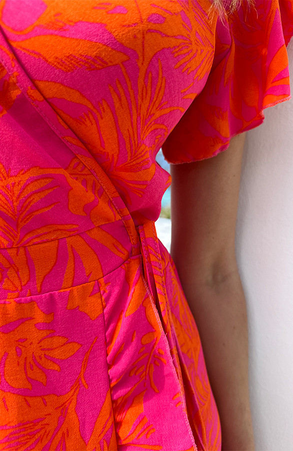 Flower-Jurk-Midi-Fuchsia-Oranje