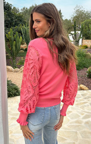 Lace-Sleeve-Soft-Trui-Koraal-55-7