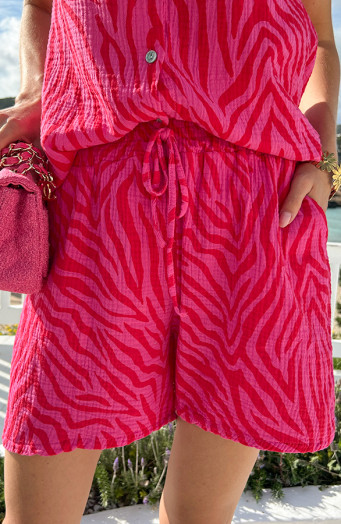 Mousseline Zebra Print Short Roze