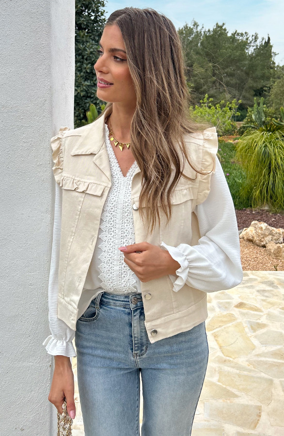 Ruffle-Denim-Gilet-Beige-6