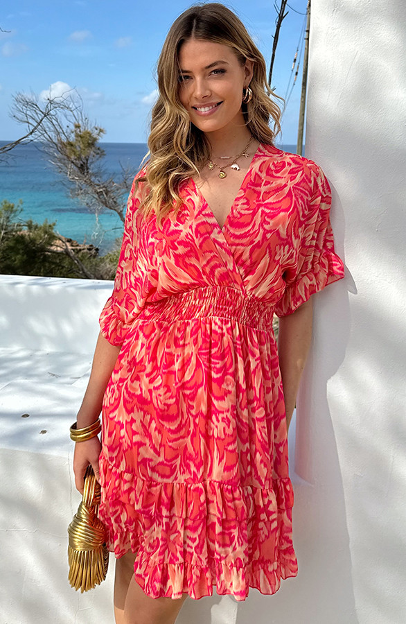 Ruffle-Laagjes-Jurk-La-Palma-Koraal-1333