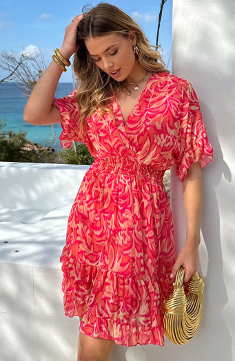 Ruffle-Laagjes-Jurk-La-Palma-Koraal-1433