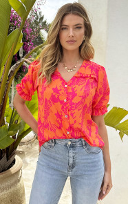 Ruffle-Top-Met-Pofmouwen-Print-Fuschia-Oranje-6-1