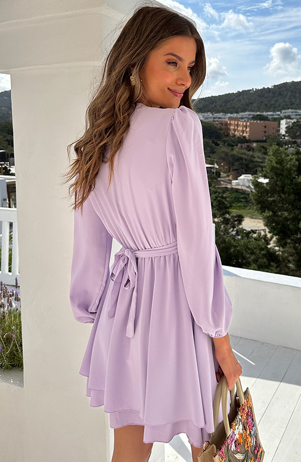 V-hals-Jurk-Strik-Detail-Lila-5