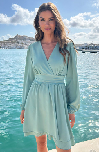 V-hals-Jurk-Strik-Detail-Mint-2