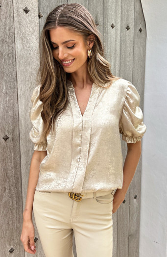V-hals-Top-Met-Pofmouw-Metallic-Gold-4