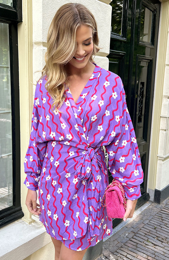 Cotton-Wrap-Jurk-Flower-Print-Paars-1-5