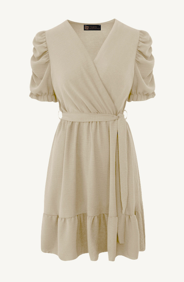 amalfi-jurk-met-pofmouwen-beige