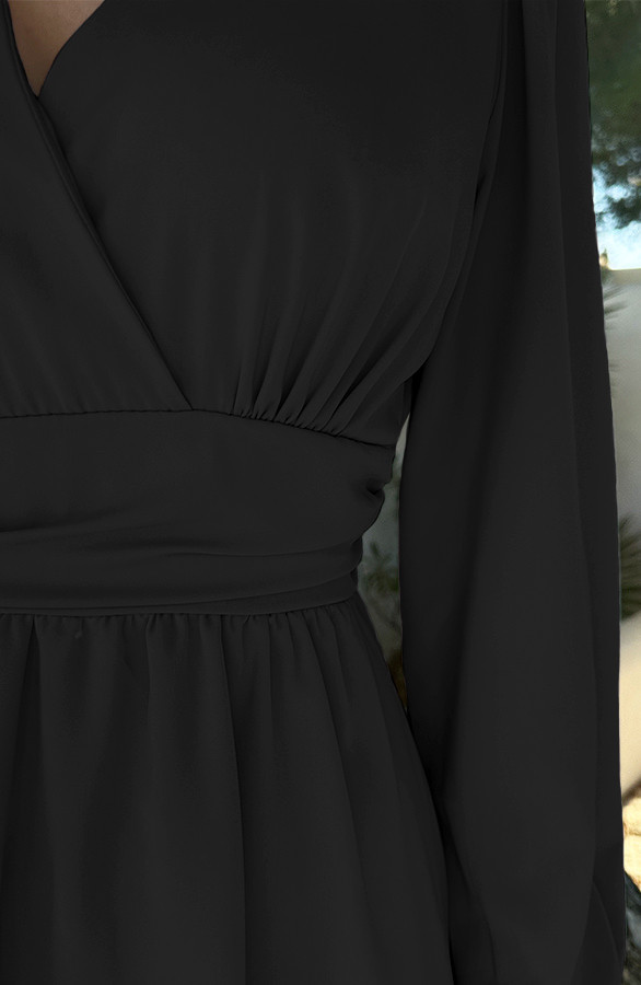 V-hals-Jurk-Strik-Detail-Zwart-12