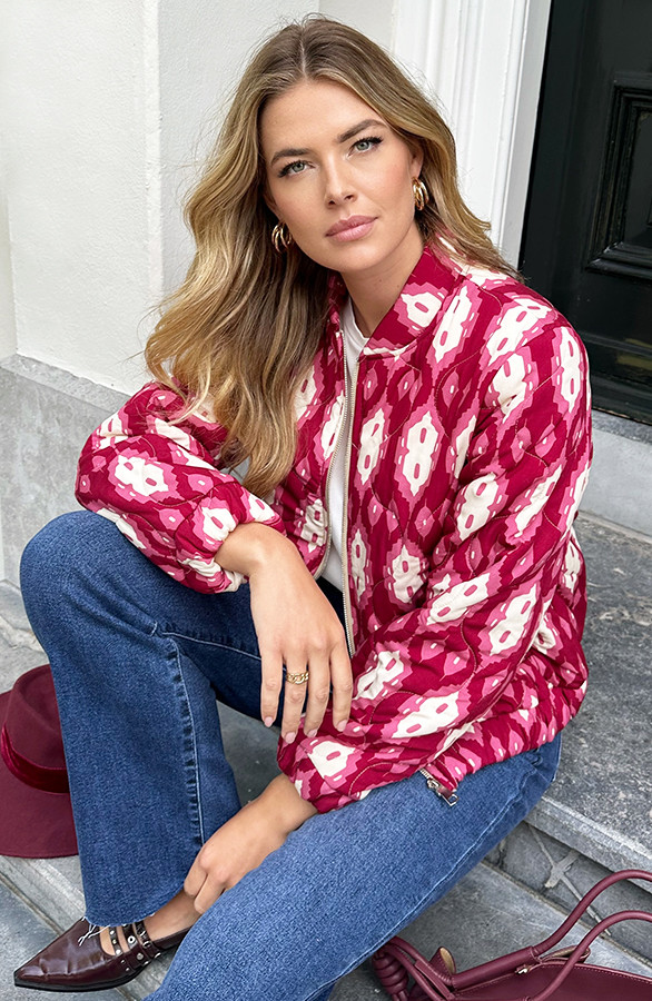 Bomber-Jacket-Classic-Print-Burgundy