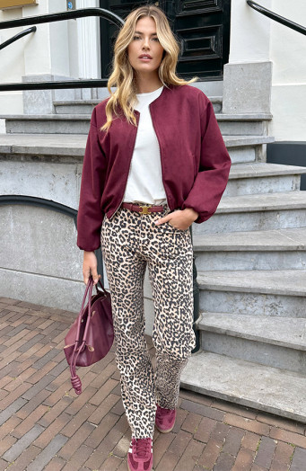 Oversized Wildleder-Bomberjacke, burgunderrot
