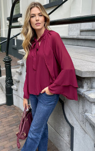 Ruffle-Chiffon-Strik-Blouse-Burgundy