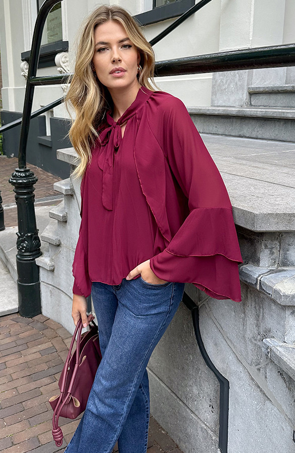 Ruffle-Chiffon-Strik-Blouse-Burgundy