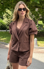 Suede-Puff-Sleeve-Blazer-Choco-3