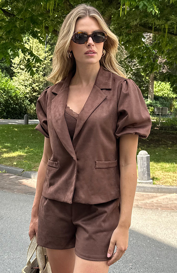 Suede-Puff-Sleeve-Blazer-Choco-3