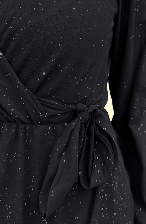 Luxury-V-Hals-Jurk-Zwart-Glitter-1