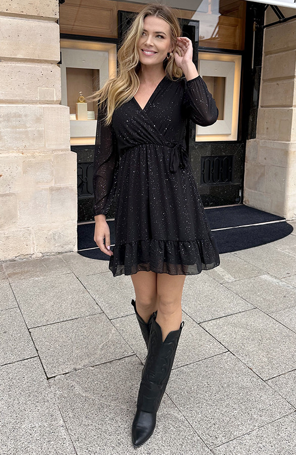 Luxury-V-Hals-Jurk-Zwart-Glitter-3
