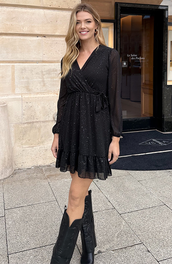 Luxury-V-Hals-Jurk-Zwart-Glitter-4