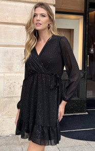 Luxury-V-Hals-Jurk-Zwart-Glitter-5
