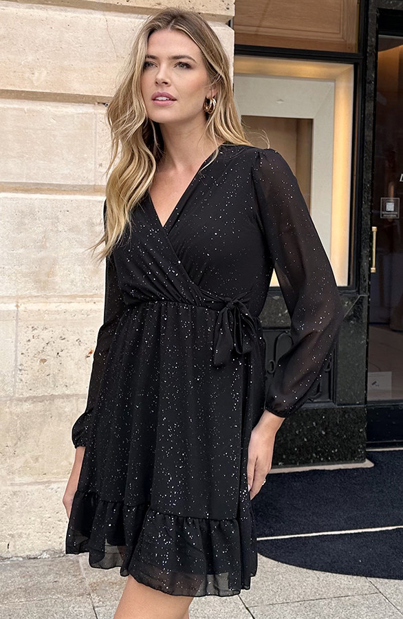 Luxury-V-Hals-Jurk-Zwart-Glitter-5