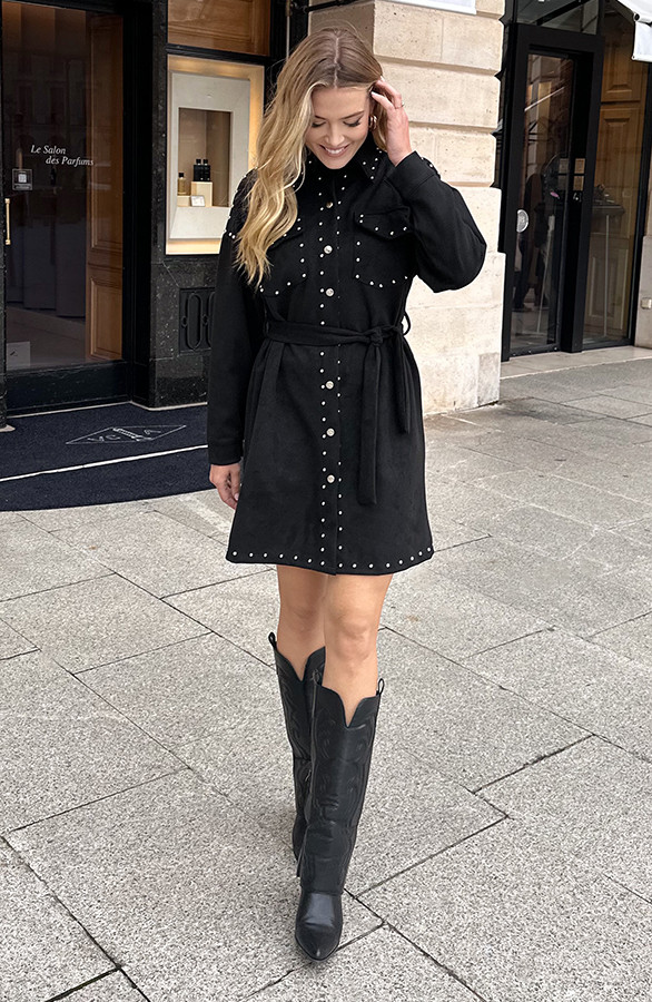 Studs-Suede-Button-Dress-Zwart-4