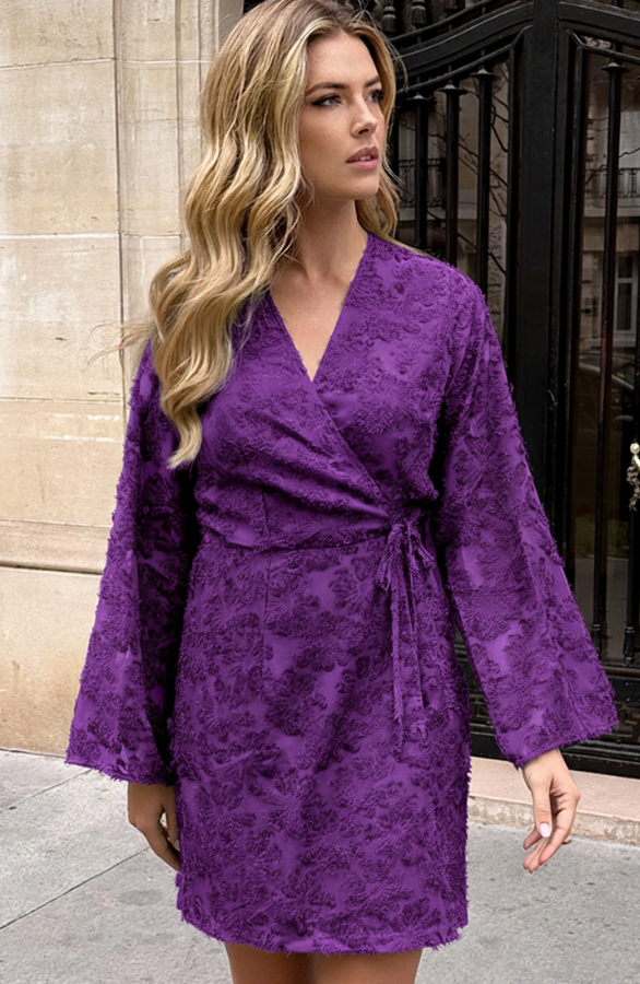 Fringe-Wrap-Jurk-Wijde-Mouw-Dark-Purple
