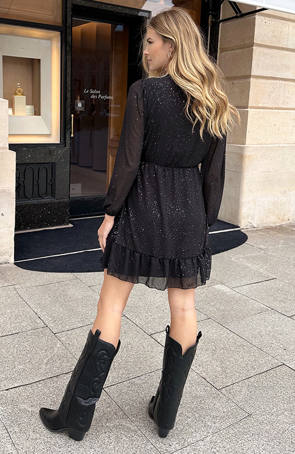 Luxury-V-Hals-Jurk-Zwart-Glitter-5