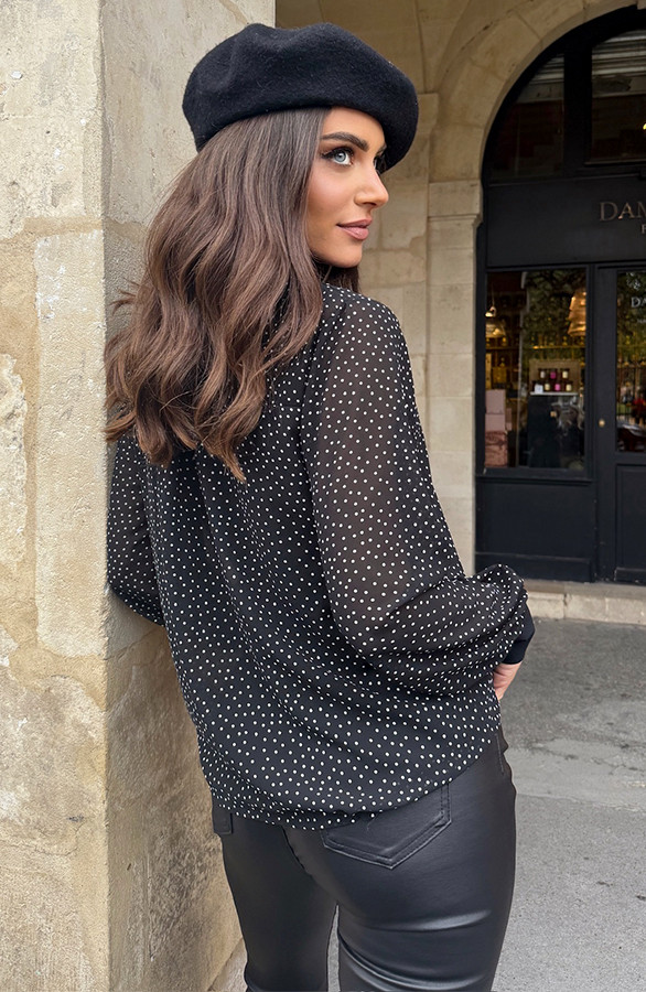 Mesh-Polkadot-Print-Blouse-Zwart-4