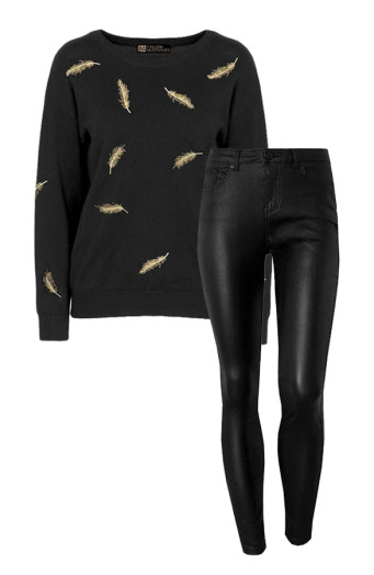Musthave-Deal-Metallic-Feather-Trui-Zwart-Coating-Jeans-Black