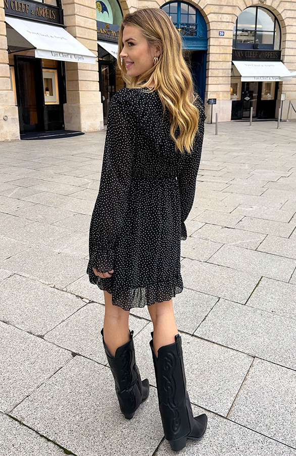 Ruffle-Polkadot-Print-Jurk-Zwart-5
