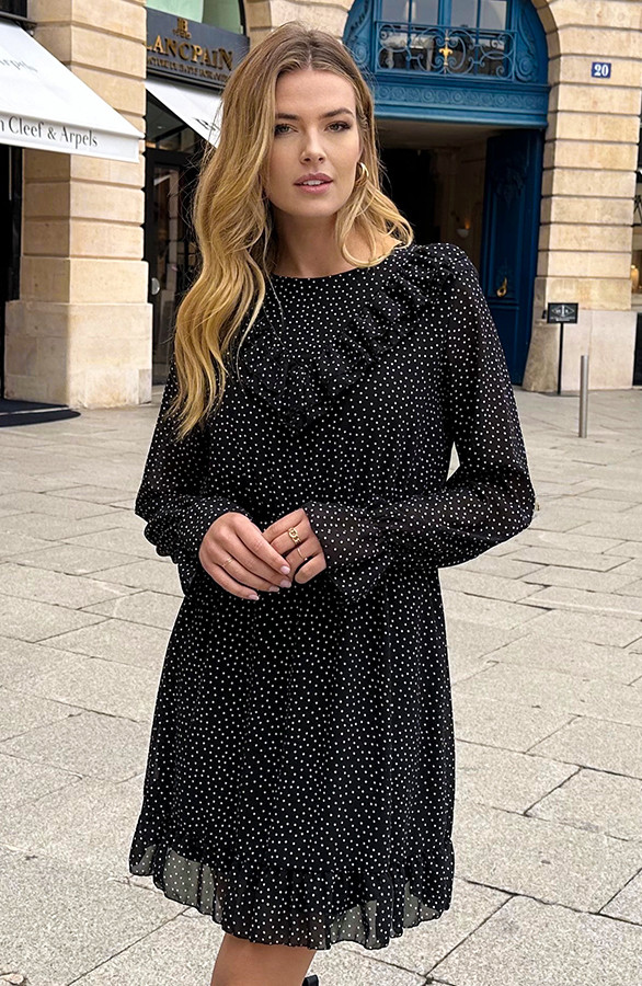 Ruffle-Polkadot-Print-Jurk-Zwart-6