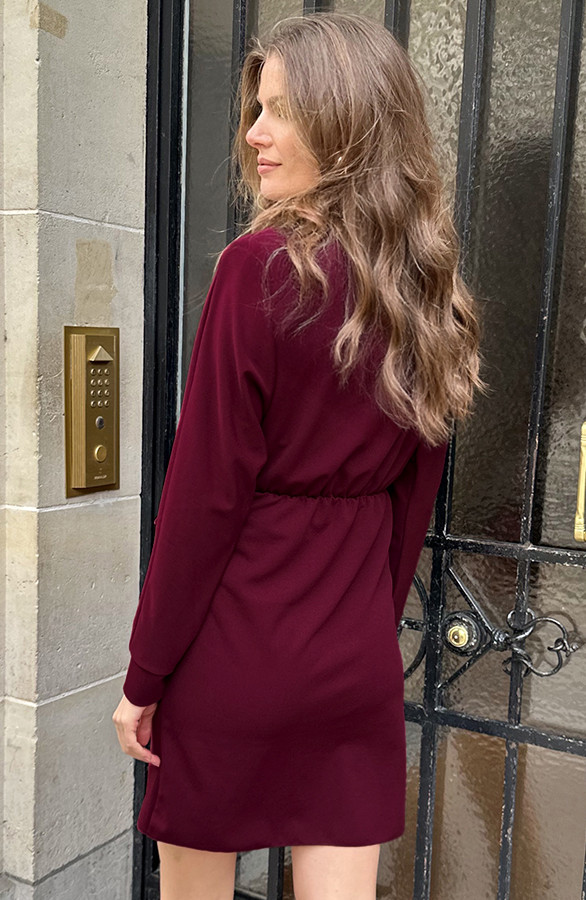 Scuba-Long-Sleeve-Jurk-Burgundy-3