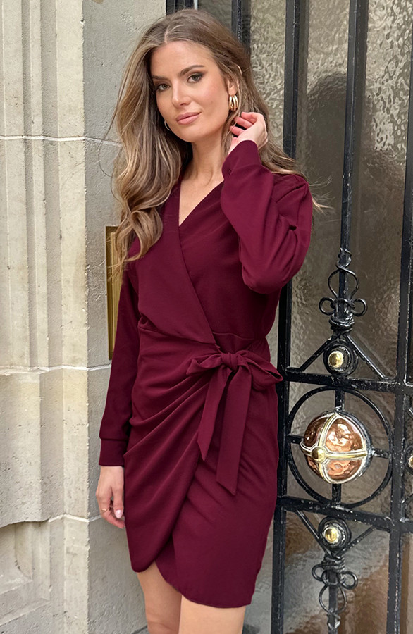 Scuba-Long-Sleeve-Jurk-Burgundy-4