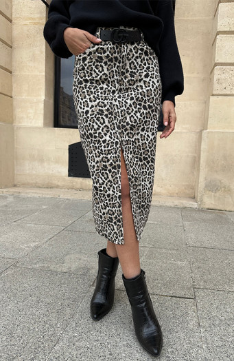 Leoparden-Jeansrock mit Schlitz