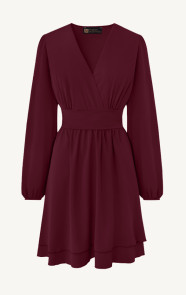 V-hals-Jurk-Strik-Detail-Burgundy