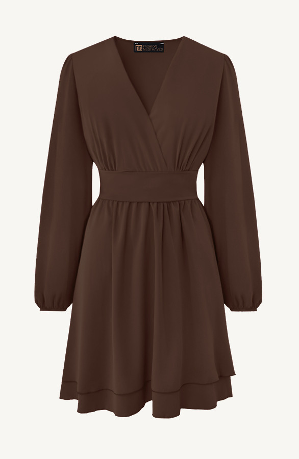 V-hals-Jurk-Strik-Detail-Choco