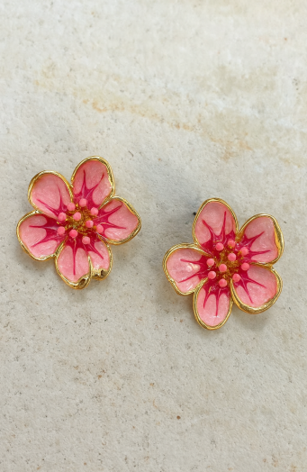 Blumenohrringe Gold Rosa
