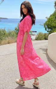 Maxi-Dress-Colorful-Print-Fuchsia-Red-1