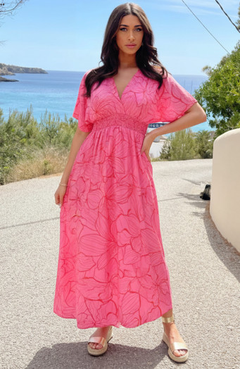 Maxi-Dress-Colorful-Print-Fuchsia-Red-11