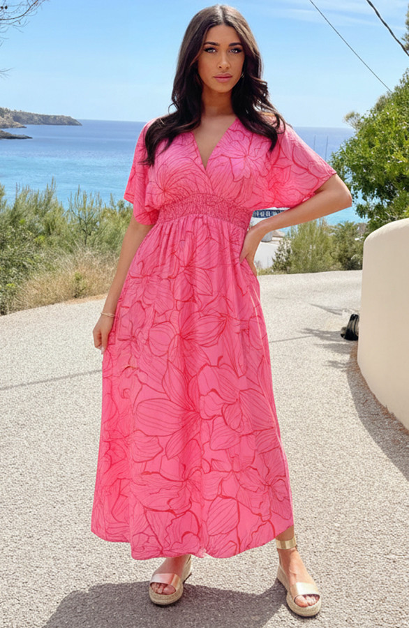 Maxi-Dress-Colorful-Print-Fuchsia-Red-11