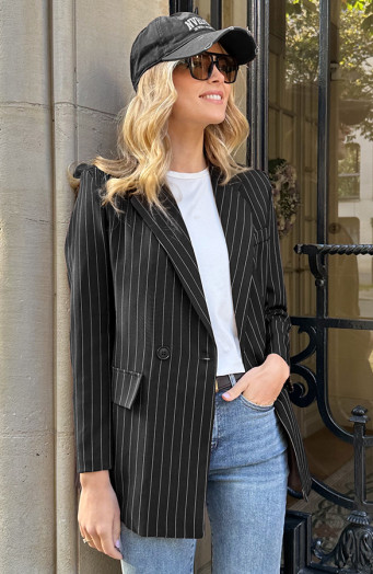 Oversized Blazer mit Streifenmuster Schwarz