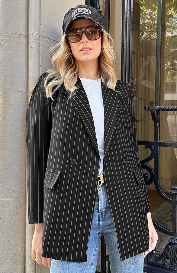Oversized-Striped-Print-Blazer-Zwart-15